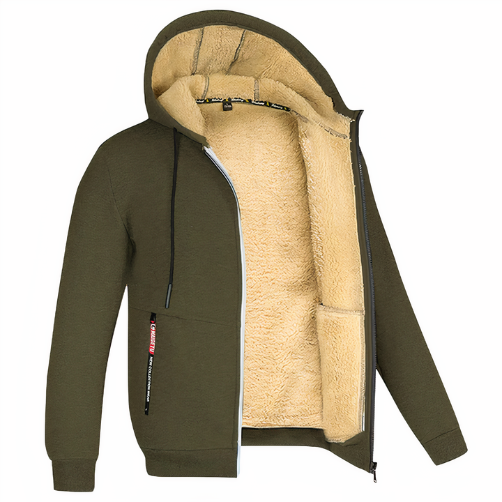 Stylish men's hooded zip-up jacket, perfect warm casual outerwear for layering.