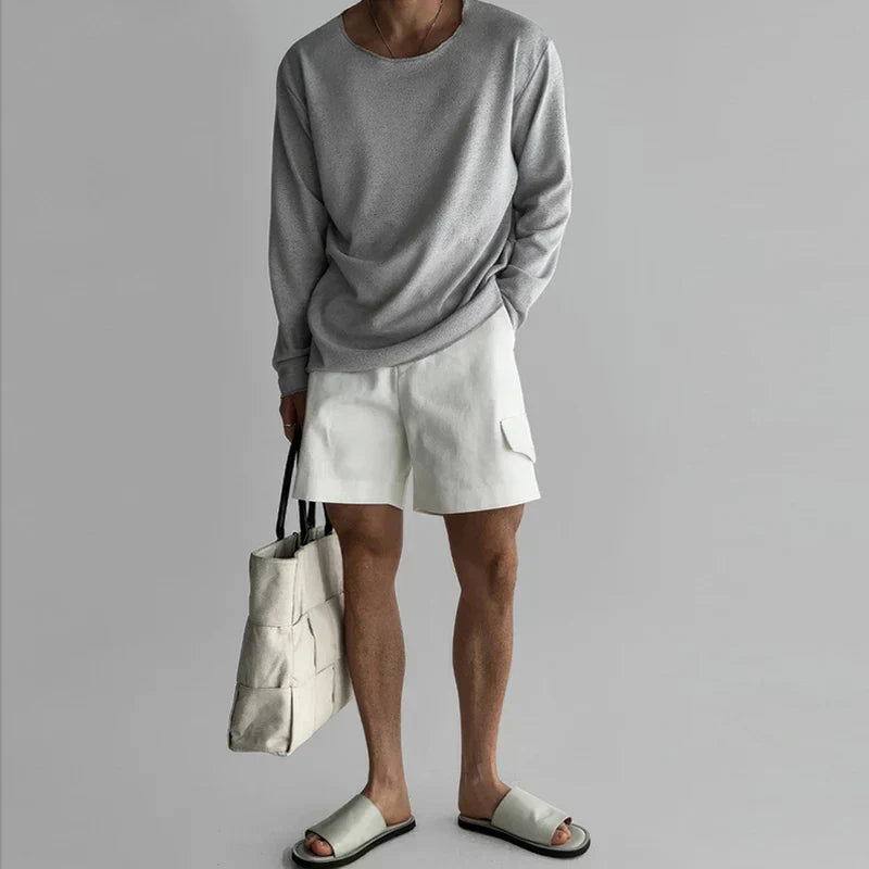 Versatile men's long sleeve crew neck shirt, perfect for spring/summer casual outfits.