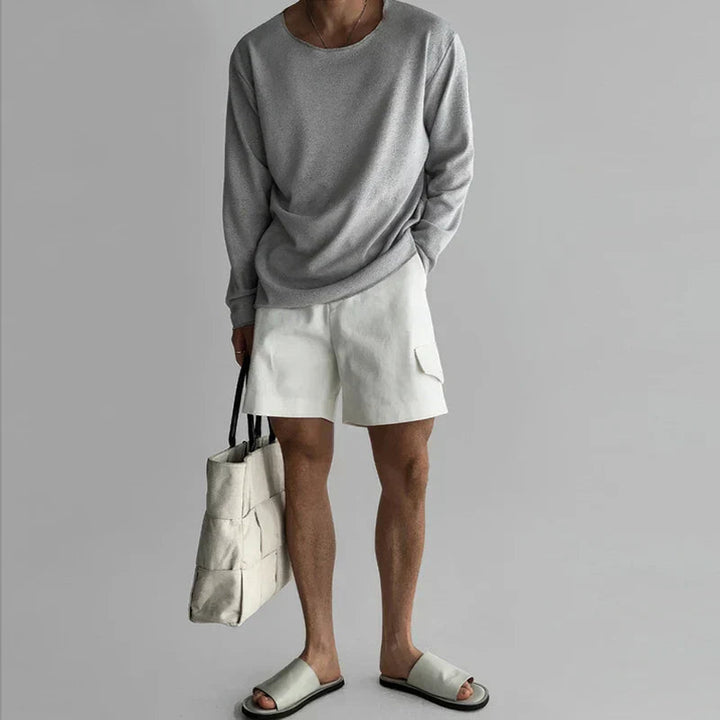 Versatile men's long sleeve crew neck shirt, perfect for spring/summer casual outfits.
