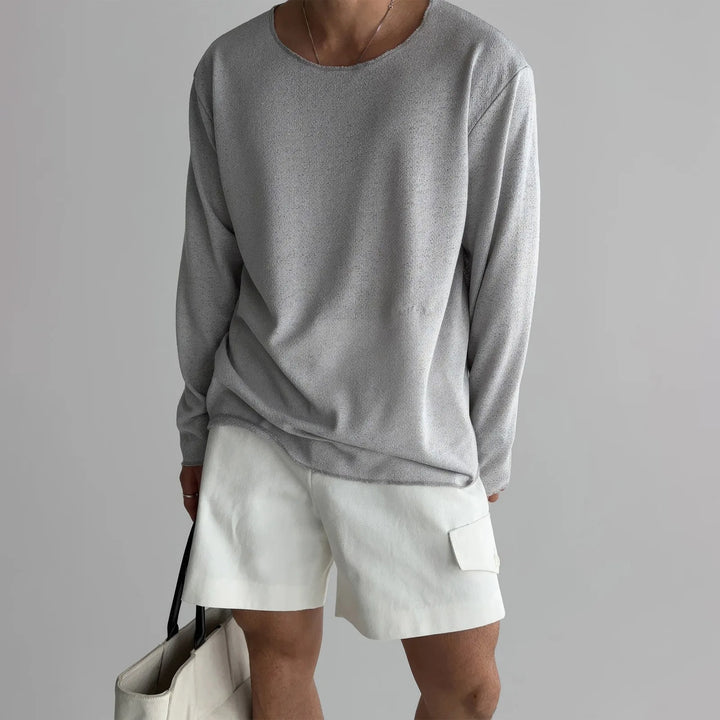 Men's crew neck loose fit long sleeve shirt, excellent for spring casual wear & comfort.