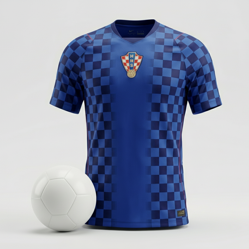 Breathable men's Croatia Away Kit fan jersey. White and blue athletic sportswear, perfect for World Cup fans.