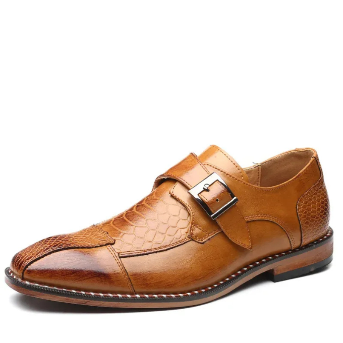 Premium men's crocodile embossed monk strap shoes, versatile for formal & smart casual occasions.