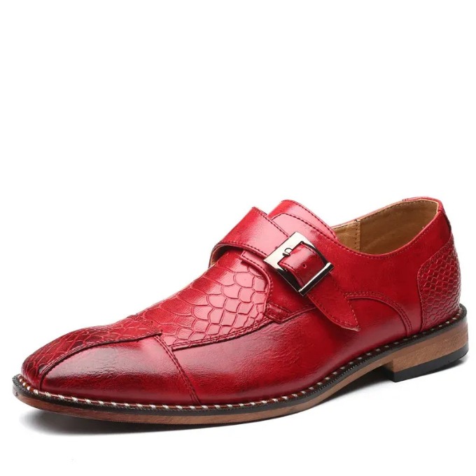 High-fashion men's crocodile embossed monk strap dress shoes, elegant choice for any event.