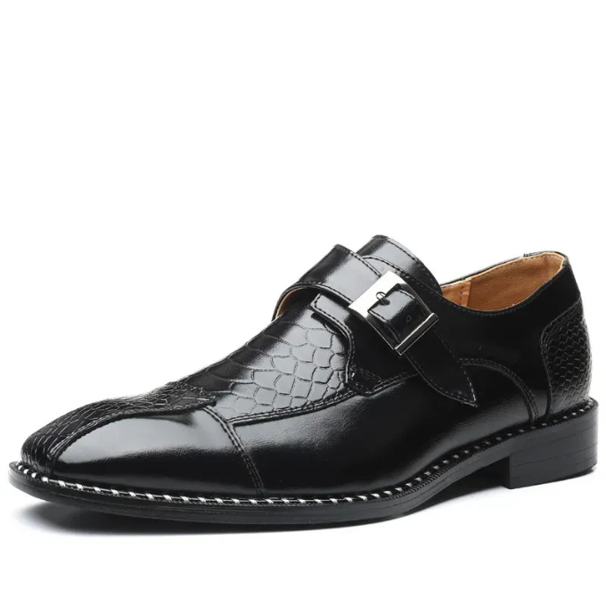 Durable & stylish men's crocodile embossed monk strap formal shoes, perfect workwear footwear.