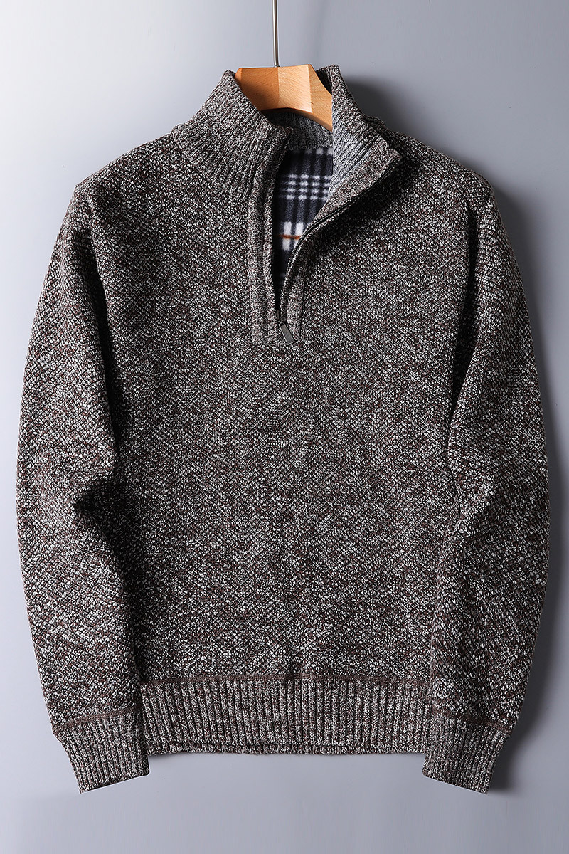 Comfortable men's relaxed fit blue ribbed quarter zip sweater, ideal for casual wear and cool weather.