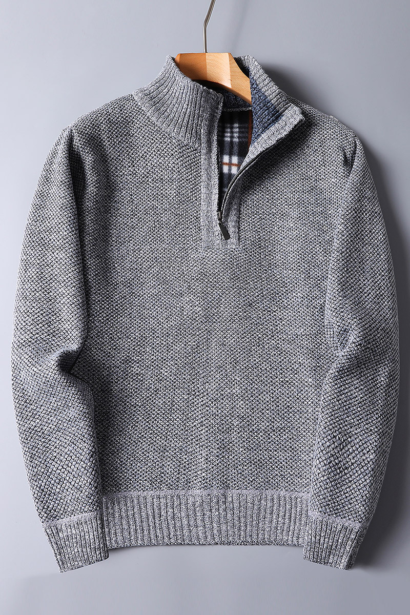 Versatile men's red long-sleeve ribbed quarter zip sweater, a smart casual staple for fall and winter fashion.