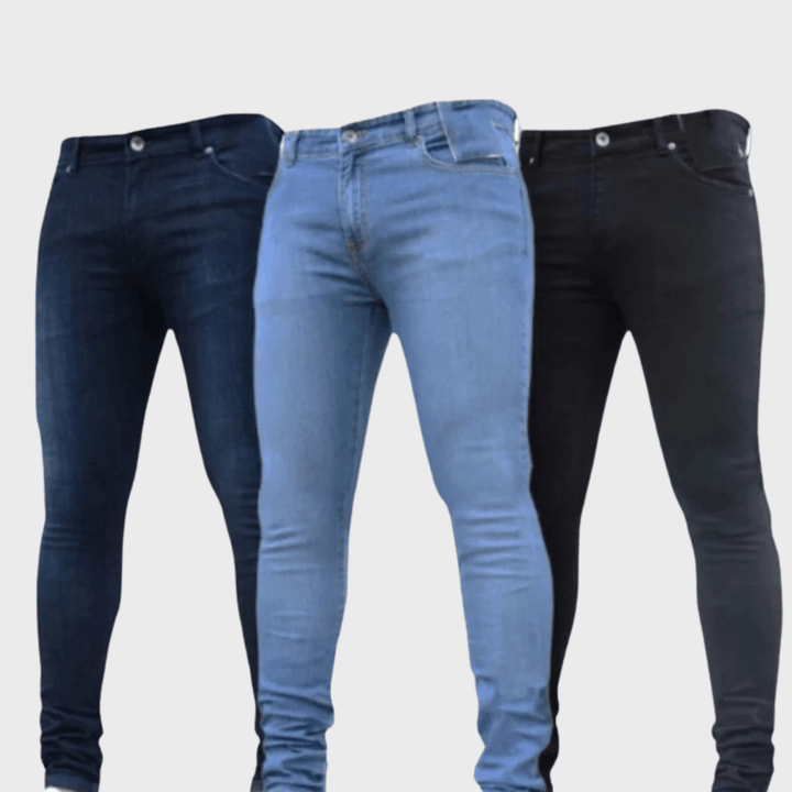 Modern men's dark wash stretch skinny jeans, engineered for sleek style, superior comfort, and a flattering slim fit.