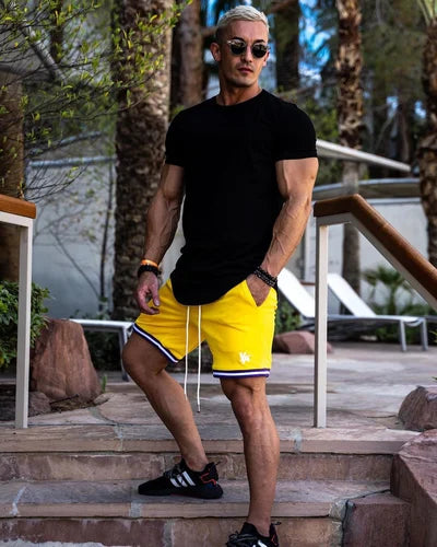 Men's comfortable tee with a deep cut, suitable for gym or casual outings.