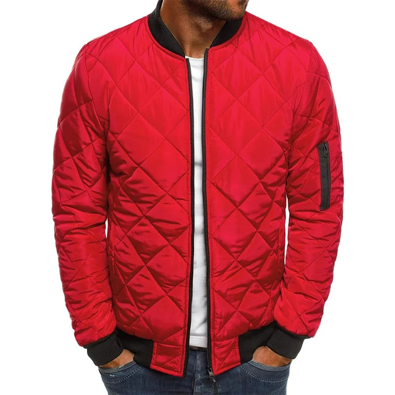 Versatile men's diamond pattern jacket, a stylish & comfortable casual outerwear piece for autumn & winter fashion.