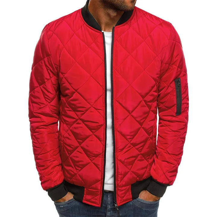 Versatile men's diamond pattern jacket, a stylish & comfortable casual outerwear piece for autumn & winter fashion.