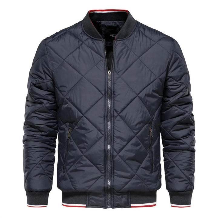 Men's diamond quilted bomber jacket, warm & stylish outerwear for winter.