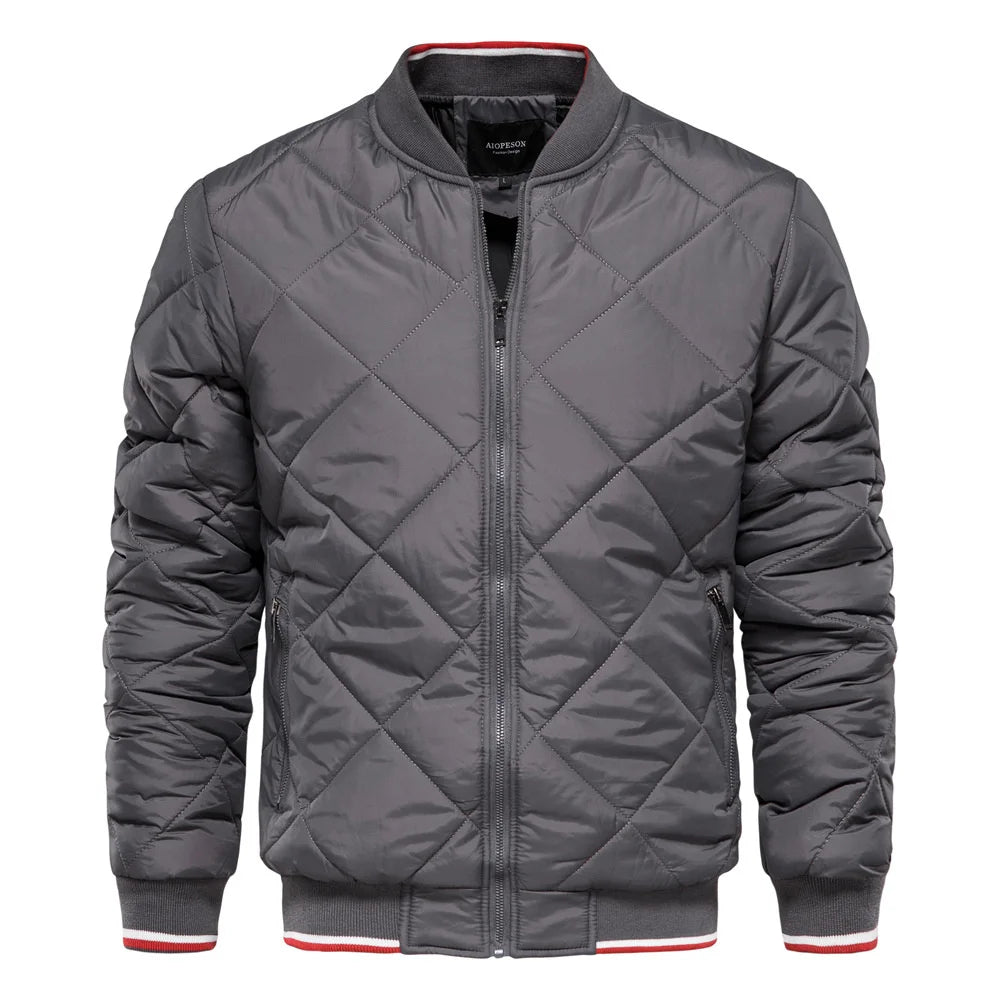 Fashionable men's diamond quilted bomber jacket, a versatile casual winter jacket for modern style.