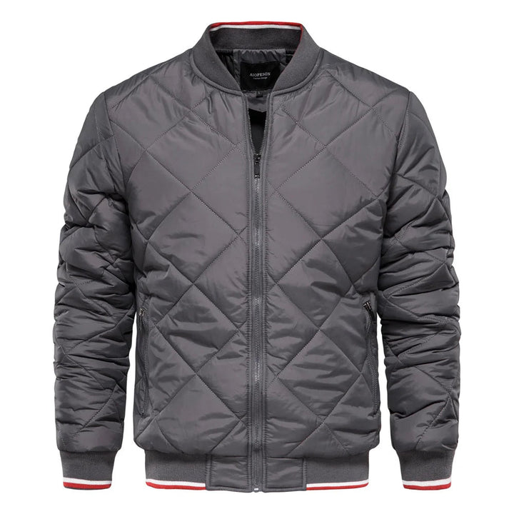 Fashionable men's diamond quilted bomber jacket, a versatile casual winter jacket for modern style.
