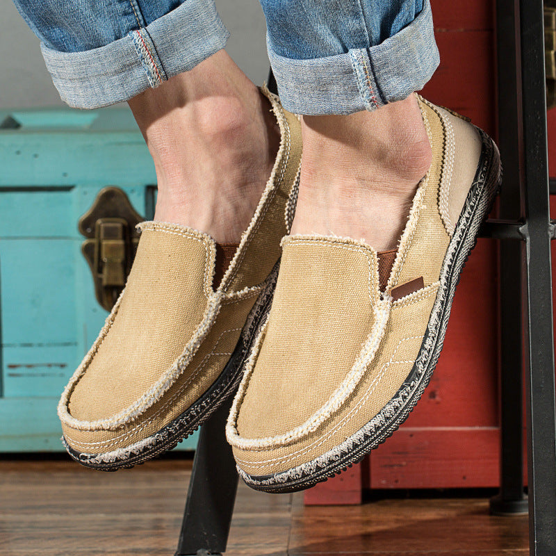 Round toe, low profile men's distressed slip-on loafers for easy wear and superior comfort.