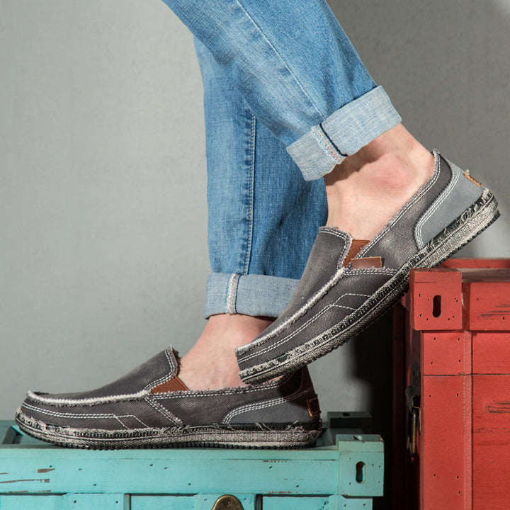 Stylish men's distressed slip-on loafers offering ultimate comfort and an effortlessly casual look.