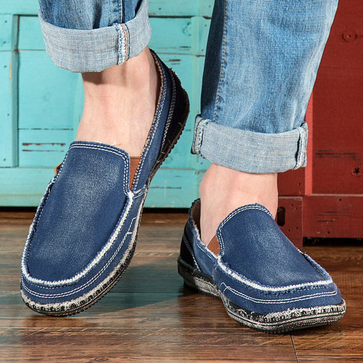 Easy wear men's distressed slip-on loafers, great for casual comfort and everyday walking shoes.