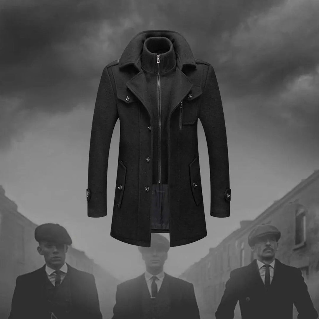 Stylish men's double-layer winter coat. Perfect tailored outerwear for smart casual and business attire.