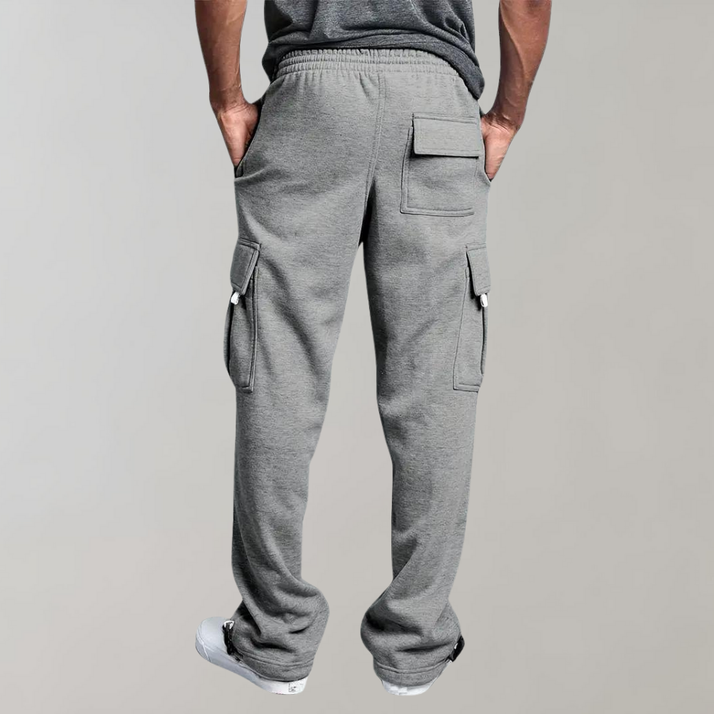 Close-up of pocket detail on men's comfortable cargo joggers