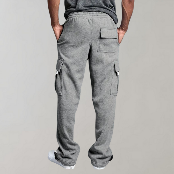 Close-up of pocket detail on men's comfortable cargo joggers