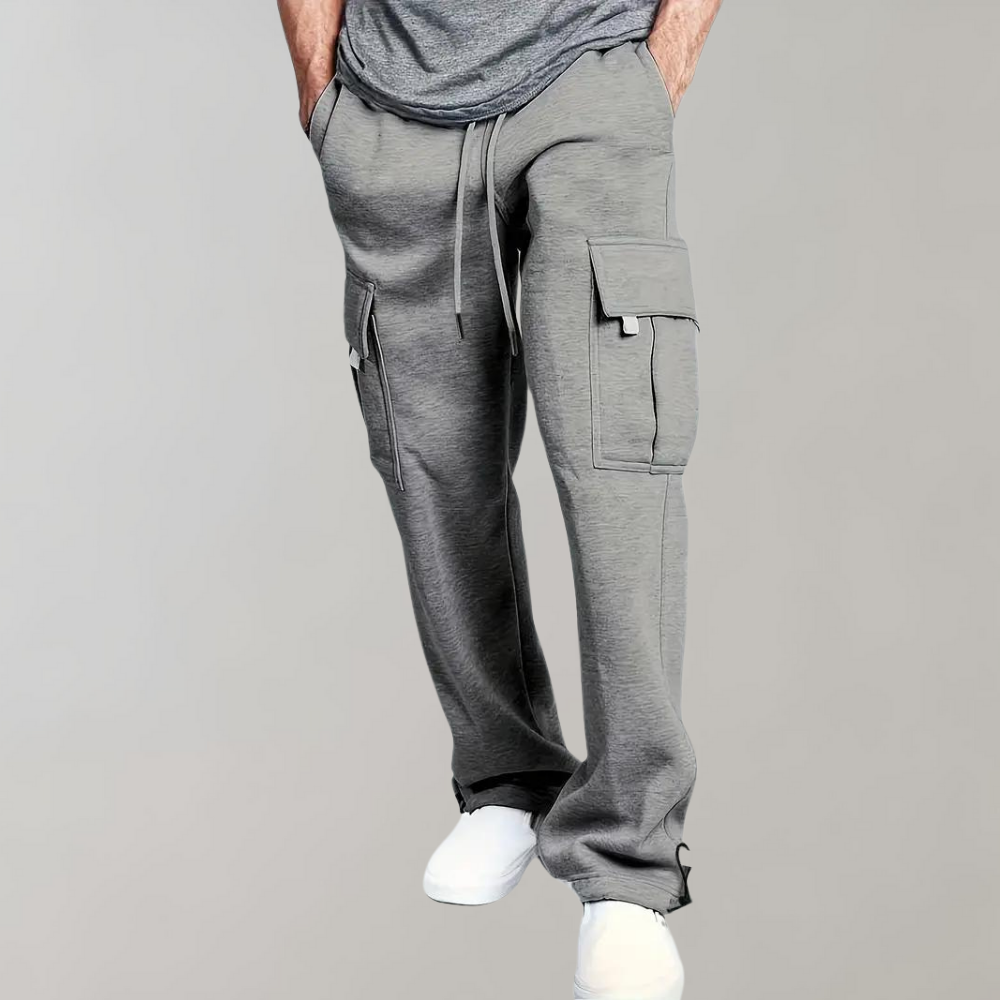 Model wearing casual men's drawstring cargo pants for athleisure style
