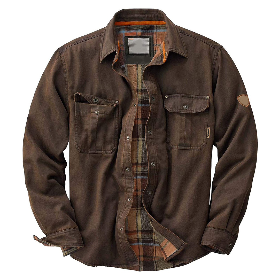 Rugged men's army green trucker jacket for all-season wear. Durable outerwear with a classic style for men's fashion.