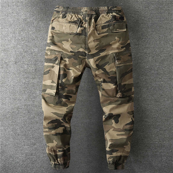 Versatile men's camouflage cargo trousers for casual wear, hiking, or tactical outdoor use.