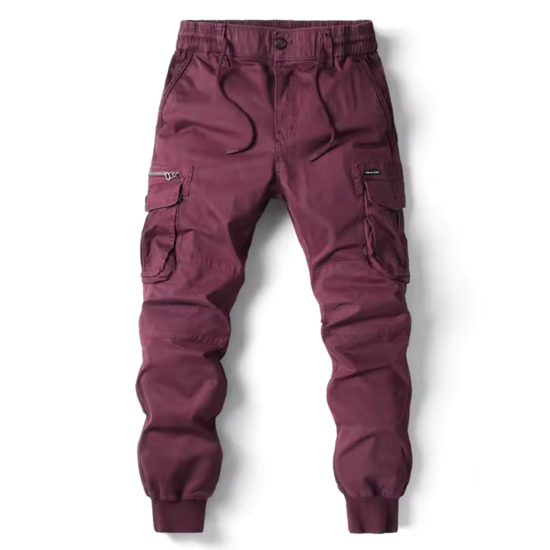 Khaki men's functional cargo pants, durable, versatile, perfect for outdoor adventures, workwear & comfort.