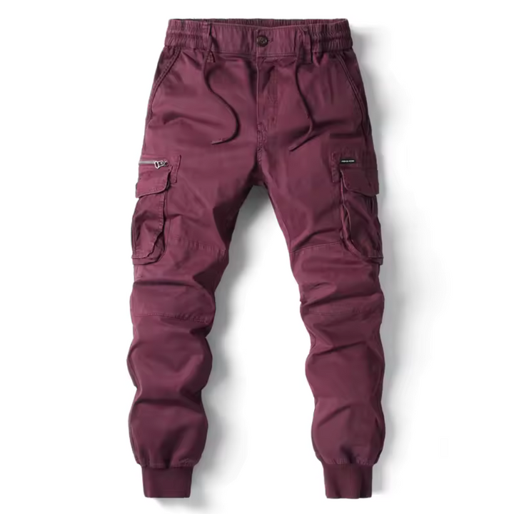 Khaki men's functional cargo pants, durable, versatile, perfect for outdoor adventures, workwear & comfort.