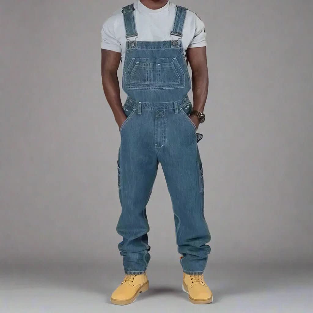 Stylish men's workwear denim overalls with adjustable straps for a perfect fit.