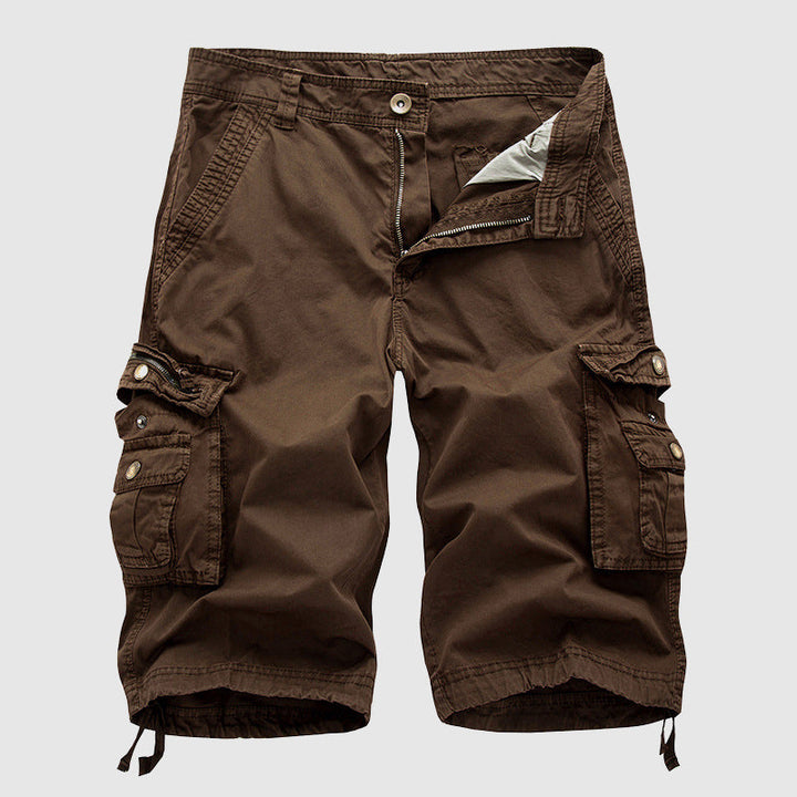 Durable men's knee-length cargo shorts for summer, multi-pocket, great for outdoor and casual wear.