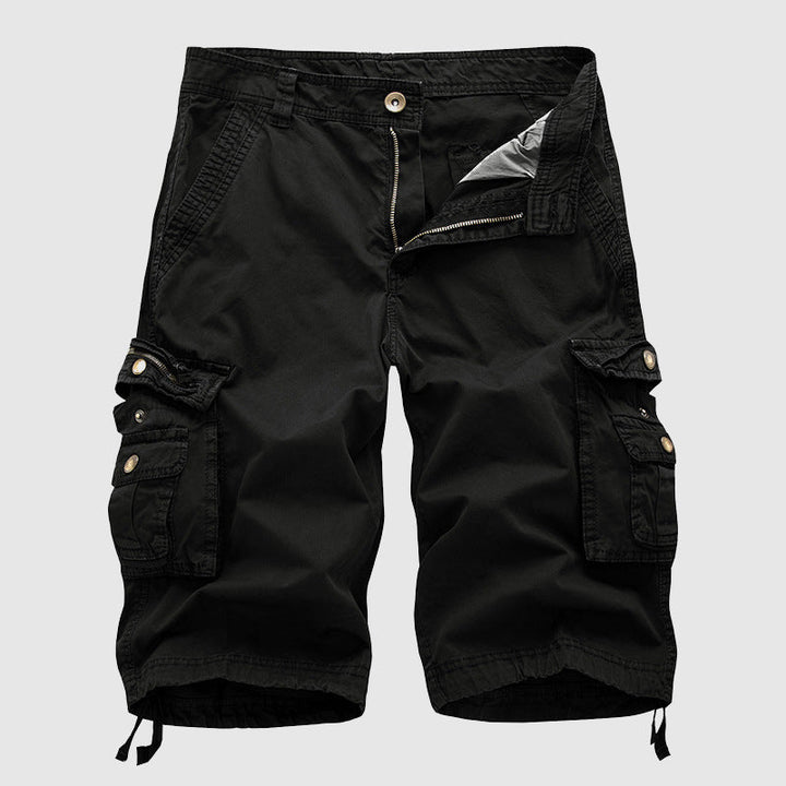 Outdoor men's knee-length cargo shorts, durable explorer design, multi-pocket for adventure.