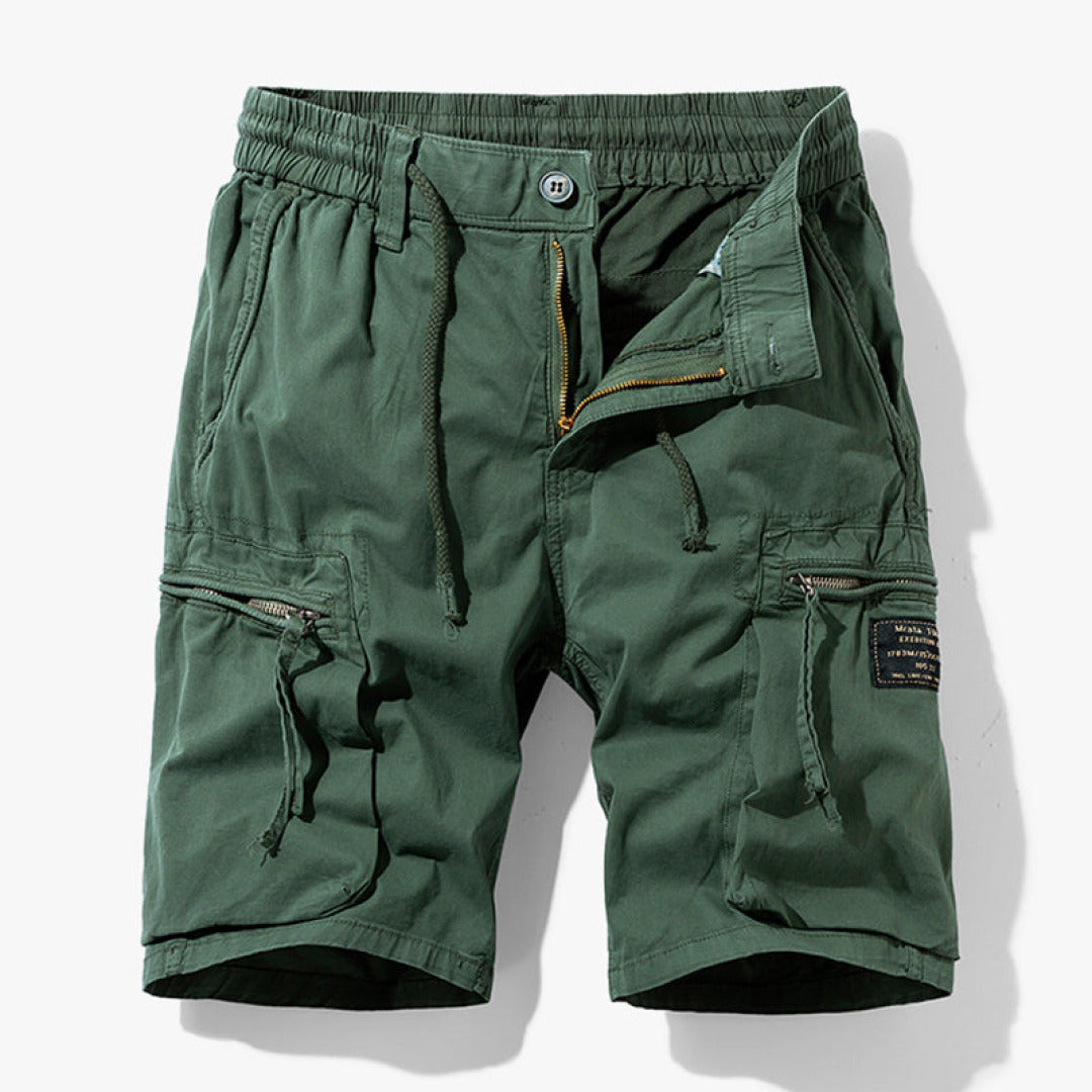 Stylish army green men's cargo shorts, built for comfort and durability in any adventure.