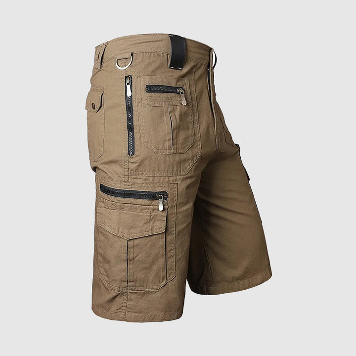 Comfortable men's knee-length cargo shorts, multi-pocket, durable for everyday casual wear & summer outings.