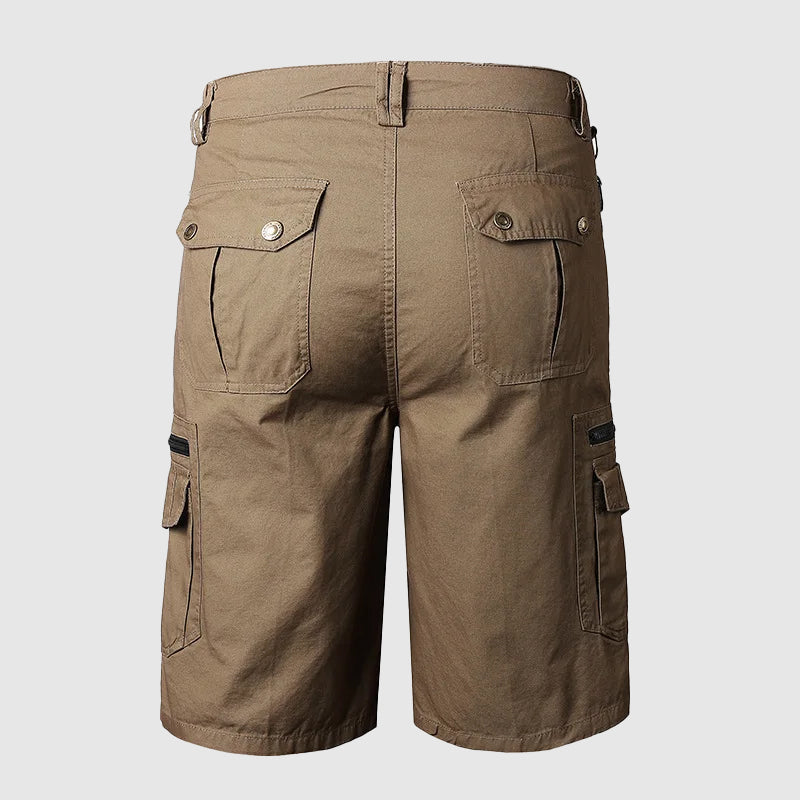 Men's knee-length multi-pocket cargo shorts, durable & comfortable, suitable for utility & casual wear.