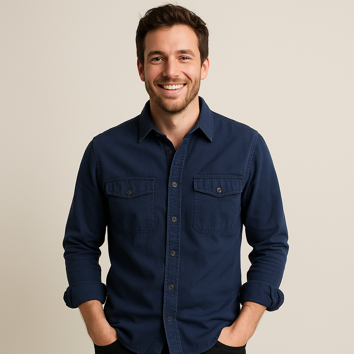 Men's durable long-sleeve cargo work shirt with utility pockets, perfect for rugged outdoor and casual wear.
