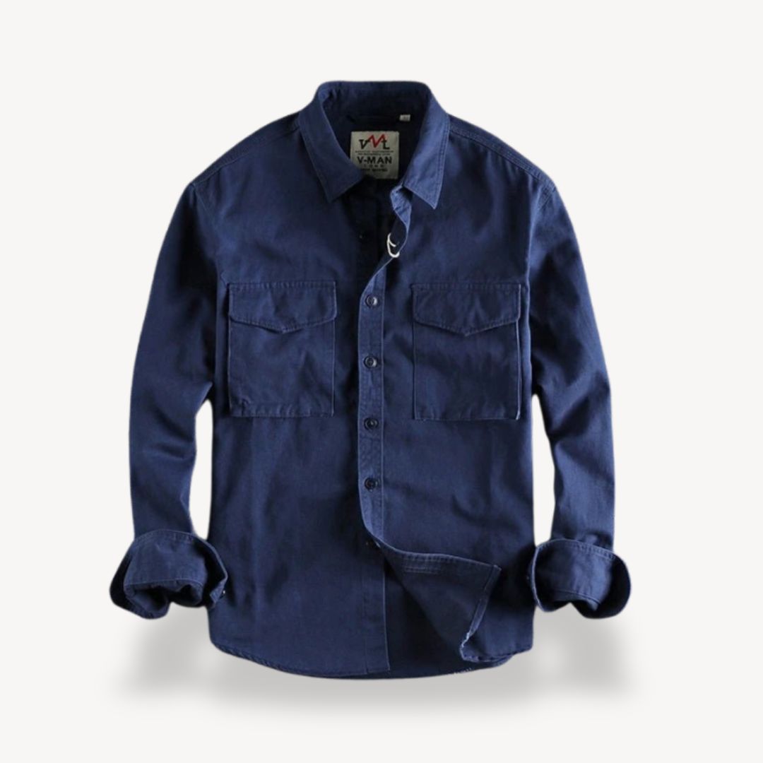 Rugged men's utility shirt with multiple pockets, ideal for workwear and durable everyday apparel.