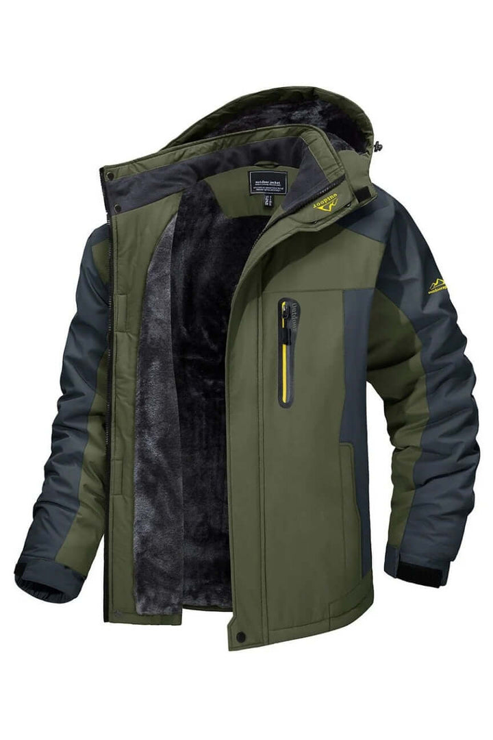Men's durable waterproof winter jacket, insulated for cold weather outdoor activities like hiking & skiing.