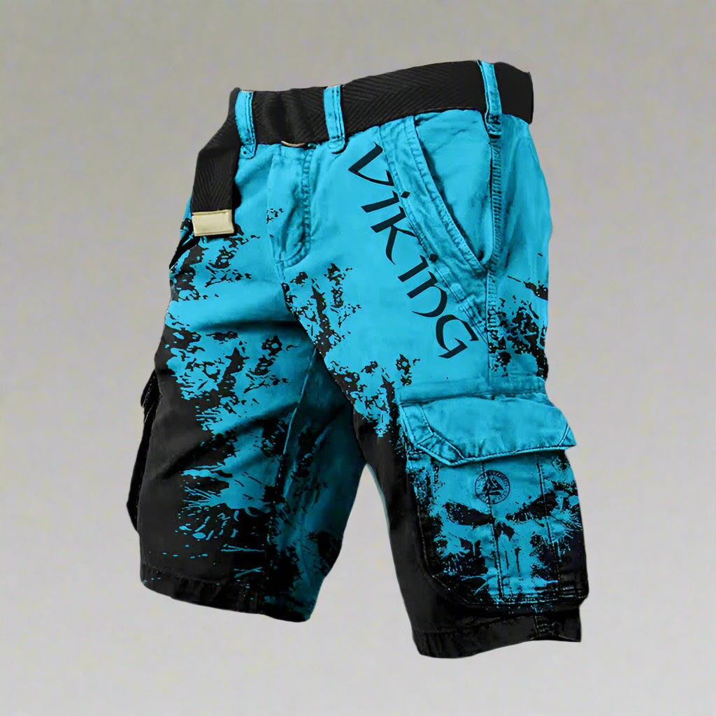 Dynamic patterned men's adventure shorts, combining style and function for active outdoor lifestyles.