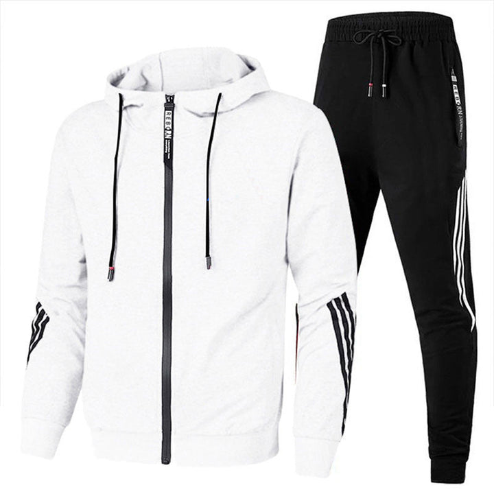 Men's dynamic performance tracksuit set for running & gym. Stylish athletic sportswear two-piece activewear.