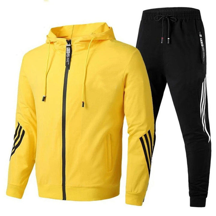 Full view of men's dynamic performance tracksuit, showcasing complete two-piece set & activewear style.