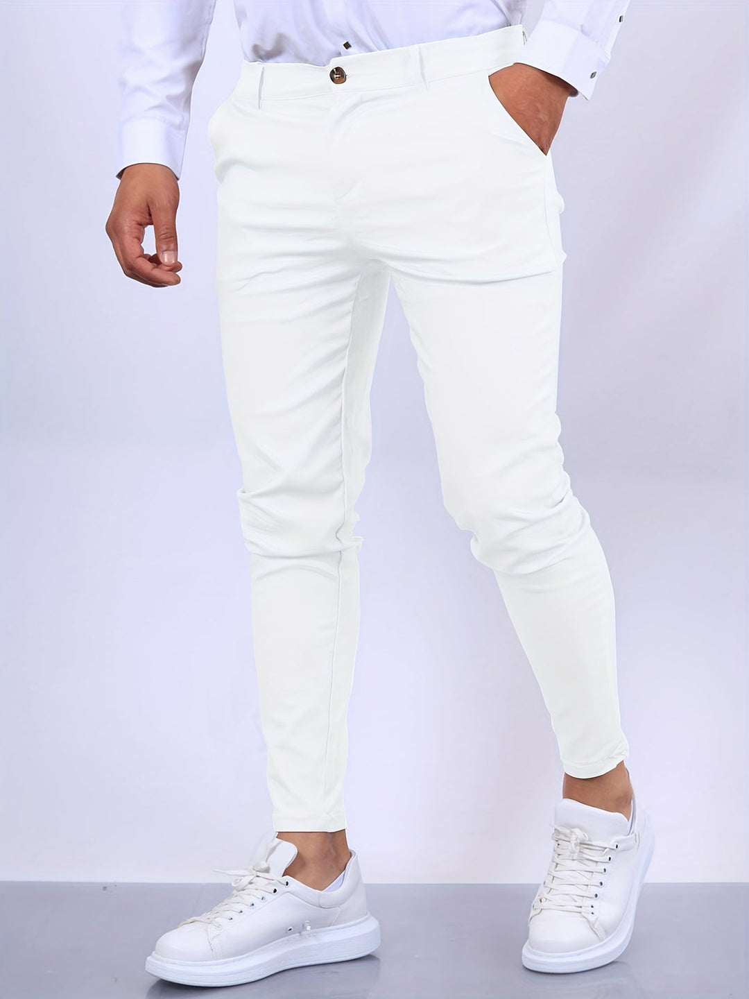 All-season men's skinny pants, comfortable stretch fit for versatile everyday fashion.