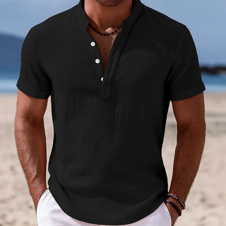 Men's Effortless Summer Button-Up Shirt, short sleeve, stylish & comfortable for warm weather.