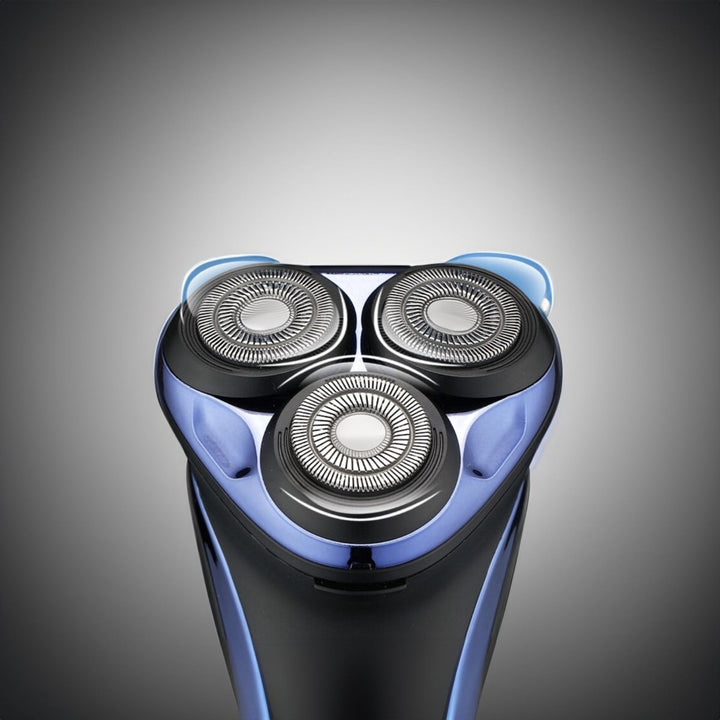 Cordless men's rotary electric shaver. Waterproof 3D flexible heads for smooth wet/dry personal grooming.