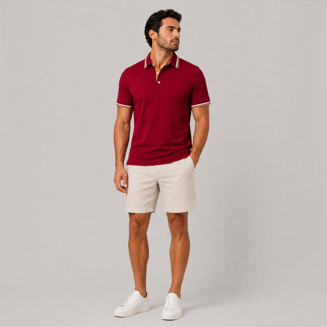 Men's elegant 2-piece knit polo set. Smart casual workwear, sophisticated men's fashion.