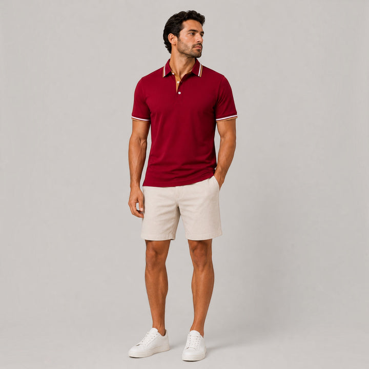 Men's elegant 2-piece knit polo set. Smart casual workwear, sophisticated men's fashion.