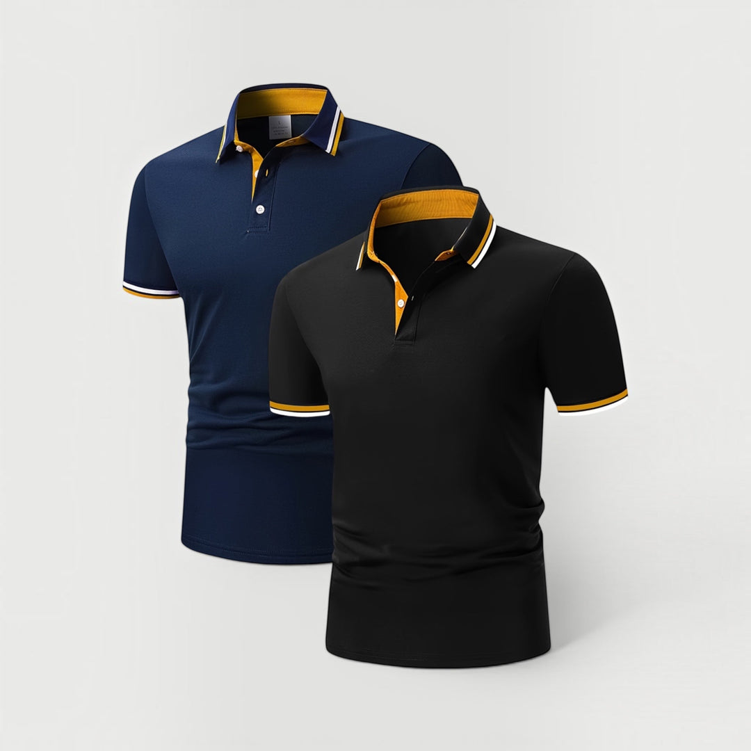 Breathable men's two-piece knit polo set, comfortable & stylish for smart casual or elegant workwear.