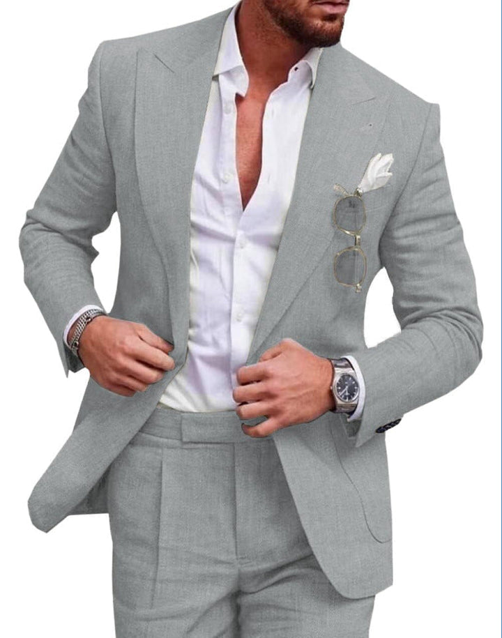 Men's formal 2-piece suit in beige, perfect for spring/summer events and stylish wedding attire.