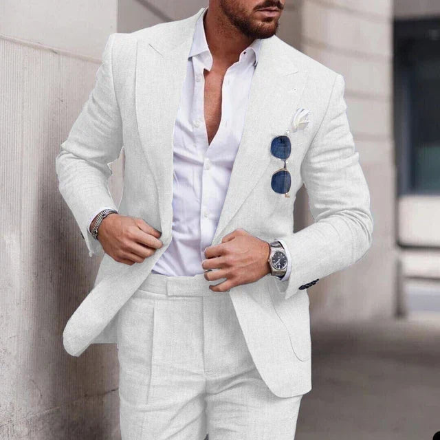 Grey 2-piece men's formal suit, offering a sophisticated look for weddings and special occasions.