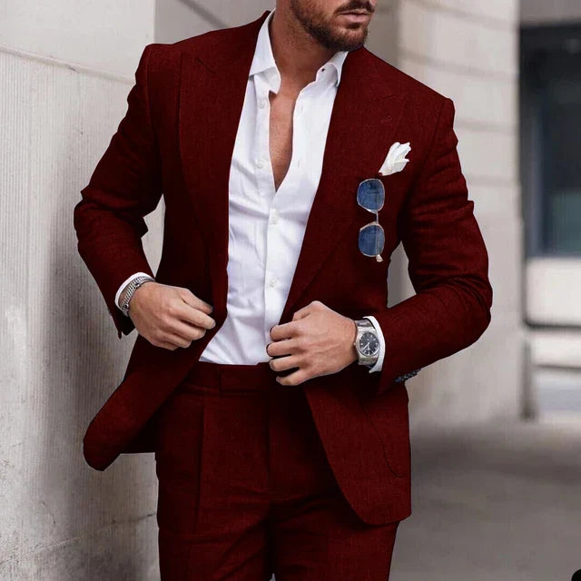 Stylish men's blue 2-piece suit, a tailored fit for any wedding or formal event. Men's fashion.