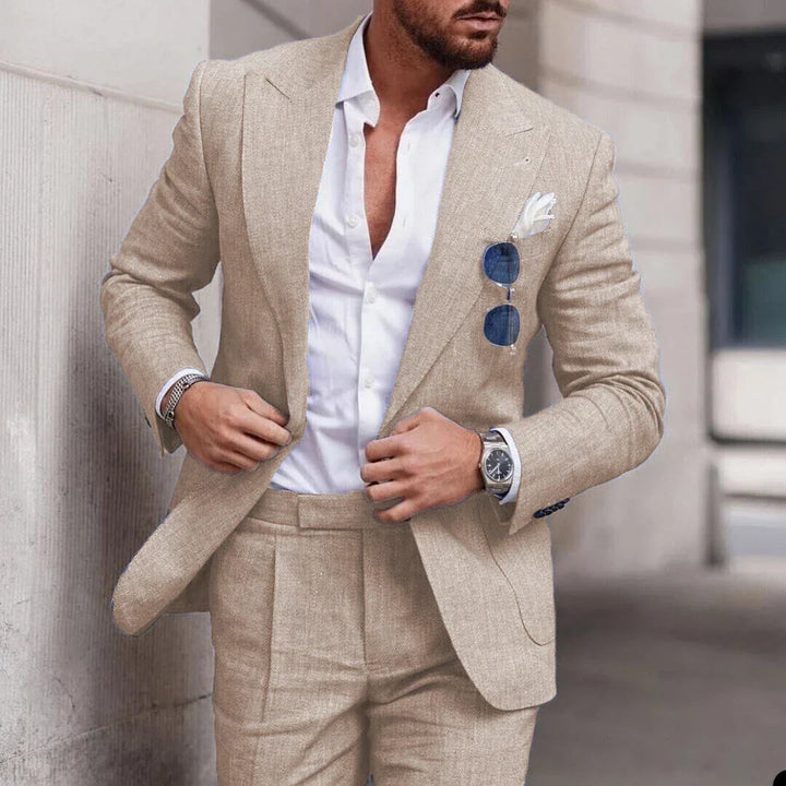 Classic black men's wedding suit. Tailored 2-piece set for formal events and stylish men's fashion.
